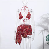 MQTIME  -  Sexy Sequin Bikini Skirt Sets Women Halter Backless Sleeveless Bikinis Lace Up Slim Mini Skirts Set 2025 Summer Lady Beach Suits