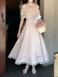 MQTIME  -  Sweet Japanese Pink Fairy Long Dresses Woman French Elegant Lace Patchwork Summer Dress Aesthetic Design Y2k Party Outfits