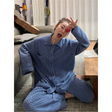 MQTIME  -  Ins Korean Simple Striped Pajamas Women's Autumn and Winter New Loungewear Large Size Suit Can Be Worn Outside Comfortable
