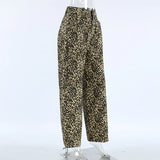 MQTIME  -  Women's Leopard Print High-Waisted Trousers - Button-Fly Wide Leg Pants with Belt Loops, Retro Fall Winter Street Style