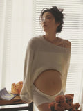 MQTIME  -   Women Photography Props White Knitted Maternity Pregnancy Full Sleeve Top with Shorts 2pcs Studio Photo Shoot Clothes