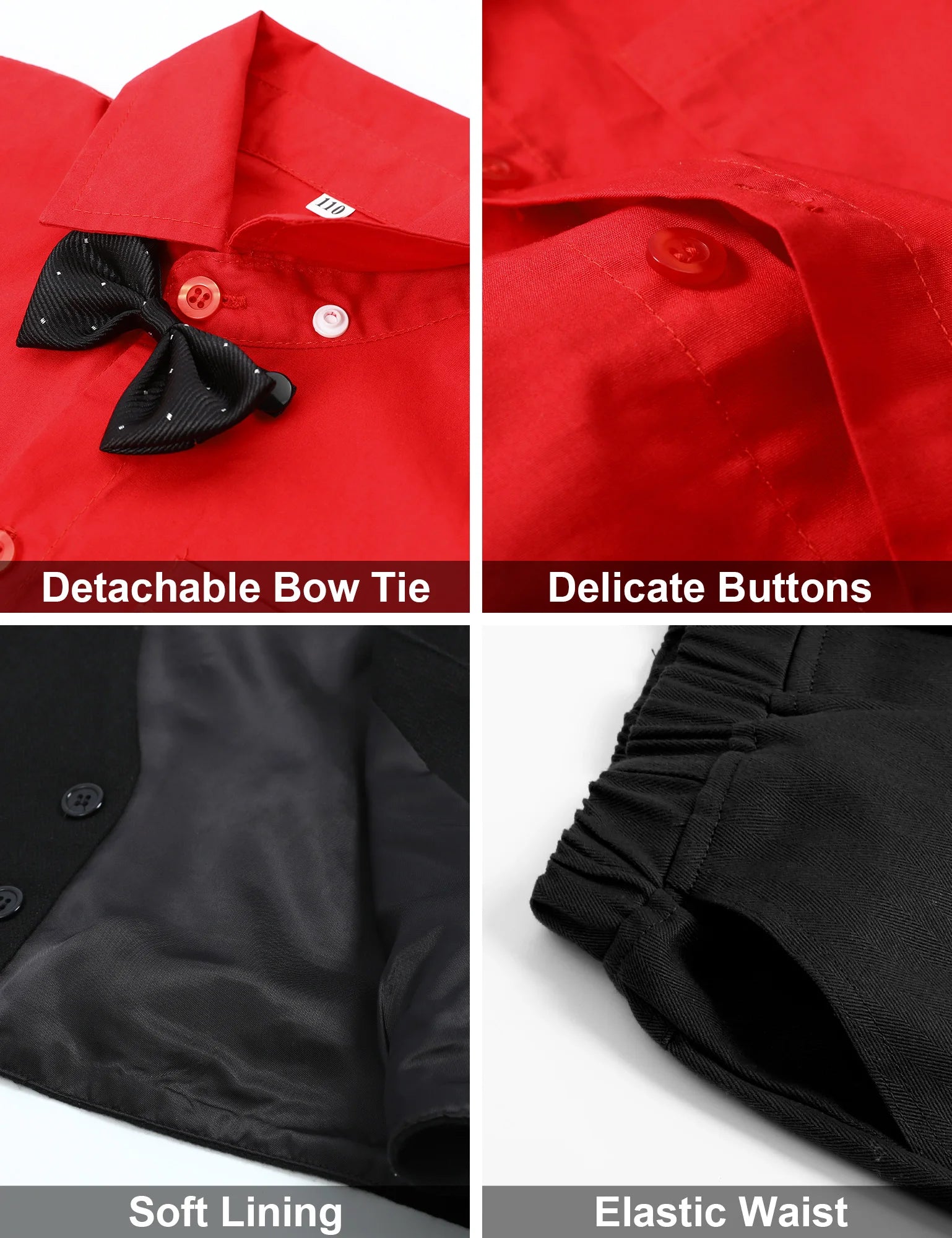 MQTIME  -  Toddler Formal Suit Kids Boys Red Black Clothes Set Baby Wedding Outfit Birthday Christmas Gentleman Shirt Pants Vest Bowtie