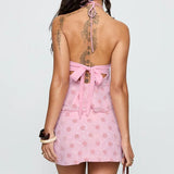 MQTIME  -  Sexy Halter Tops and Short Skirt Suit Women Fashion Pattern Printed Club Party Outfits Elegant Split Tie-Up MIni Skirt 2Pc Sets