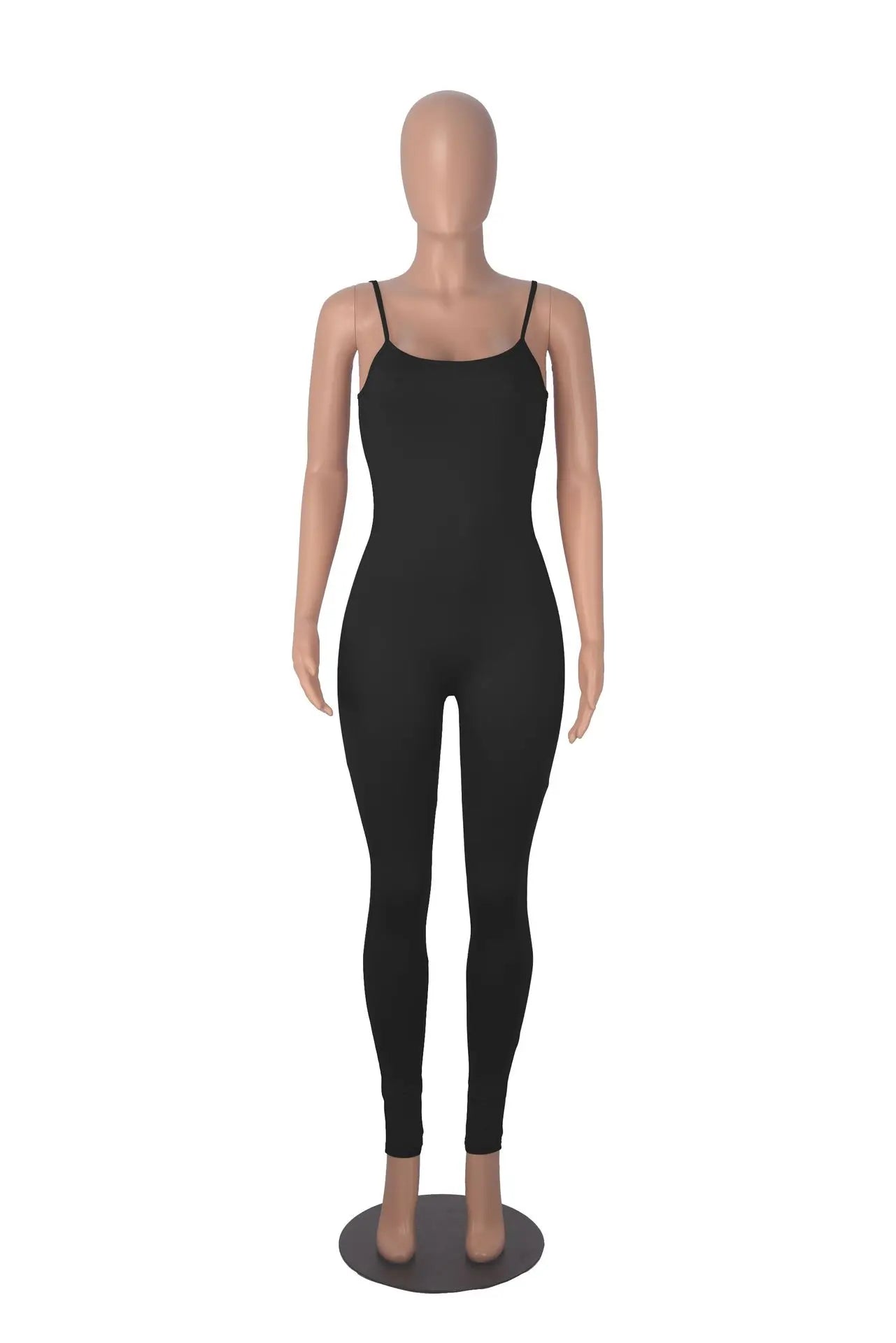 MQTIME  -  Spaghetti Strap Low Cut Black Skinny Solid Stretchy Summer Jumpsuits Backless Streetwear One Piece Romper For Women