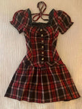 MQTIME  -  Red Square Collar Plaid Mini Dress Women Casual Fashion Sweet Fairy Dress Female Vintage Korean 2025 Summer Evening Party Dress