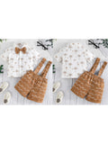 MQTIME  -  Adorable Baby Boy Summer Ensemble with Palm Tree Patterned Shirt Bowtie Elastic Waist Shorts and Suspenders - 2 Piece Set