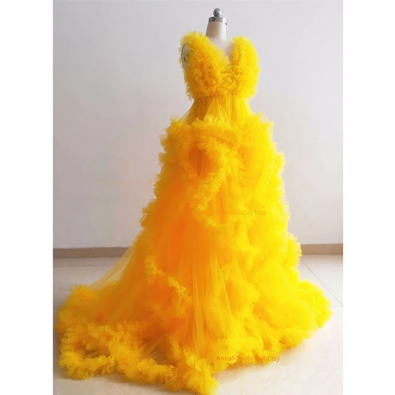 MQTIME  -  Tiffany Maternity Dress/ Ruffle Tulle Dress Photo Shoot Dress//Adjustable Waist Maternity Dress//Custom Color/Skirt Slit