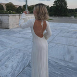 MQTIME  -  White Backless Knitted Maxi Dress for Women Elegant Flare Long Sleeve Bodycon Party Dresses Lady Holidays Club Evening Outfits