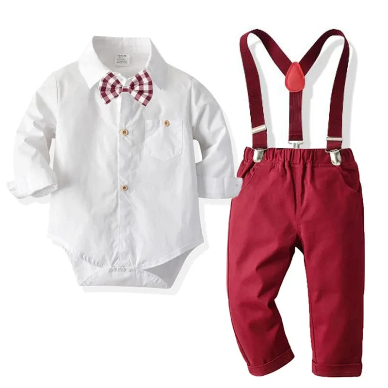 MQTIME  -  3-24 Months Christmas Outfit for Baby Boy Solid 4 PCS Cotton Set Infant Child Spring Autumn Long Sleeve Birthday Party Costume