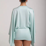 MQTIME  -   Sexy Deep V-neck Hollow Slim Hip Dresses Woman Spring Solid Elegant Commute Lady Dress Autumn Long Sleeve Satin Mini Dress Mujer