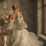 Mqtime Charming Bridal Ruffles Tulle Maternity Dress for Photoshoot Vestidos Pregnancy Photography Dresses Bell Sleeve Custom Made