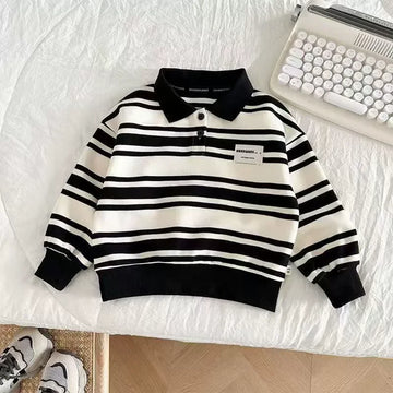 MQTIME  -  Kids Striped Sweatshirt New Autumn Spring Boys Long Sleeve Pullover Baby Cotton Lapel Polo Tops Children Clothes 1-6 Years
