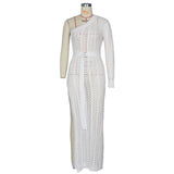 MQTIME  -  Off-the-shoulder Knitted Maternity Photo Shoot Long Dresses Hollow Out Lace Pregnancy Photography Dress Sides Slit Stretchy