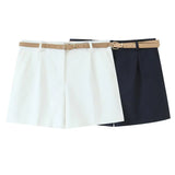 MQTIME  -  New summer women's clothing casual fashion simple loose versatile belt pleated commuter wide-leg shorts