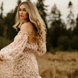 MQTIME  -  Sweet Maternity Dress Floral Chiffon One Shoulder Dress Elegant Pregnancy Dress Photoshoot Photography Dress For Women