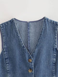 MQTIME  -  Women's Y2K Vintage Denim Waistcoat Sleeveless V-Neck Cropped Vest Tank Tops Button Up Jean Retro Cropped Jackets