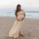 MQTIME  -   Maternity Photoshoot Dress  Baby Shower , Pregnancy Photography Outfit Elegant Off Shoulder Sexy pleated French long skirt