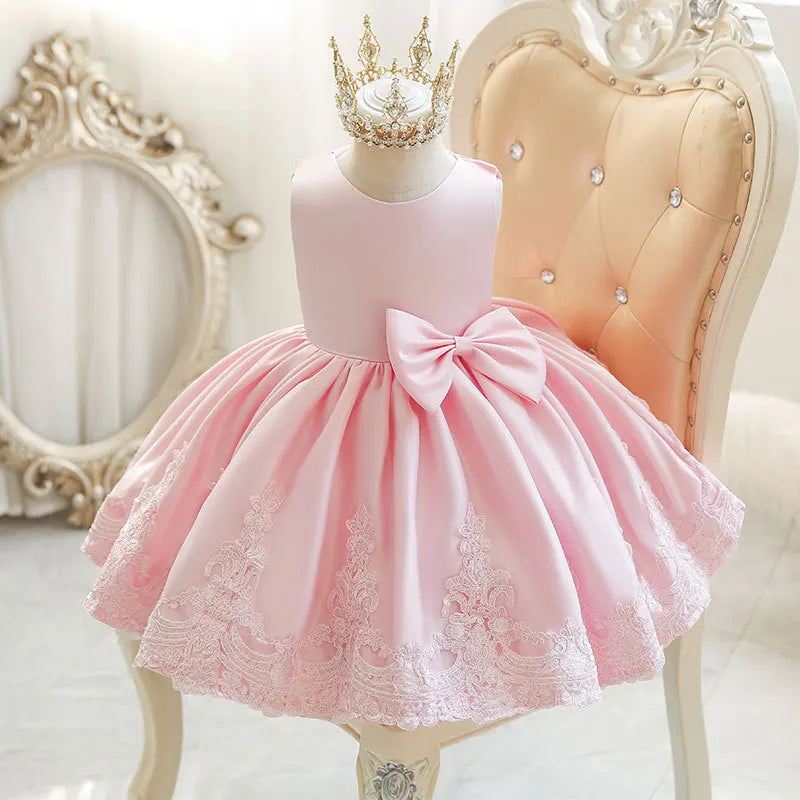 MQTIME  -  Elegant Dresses For Girls Christmas Solid Lace Girl Party Dress Princess Birthday Wedding New Year Costume Clothes 1-6T