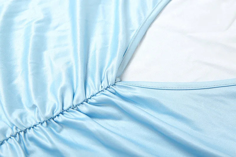 MQTIME  -  Gradient Color Flared Sleeve Women's Evening Dress Deep-V Neck Pleated Bandage Gown Blue Slim Party Skirt New Arrival In Stock