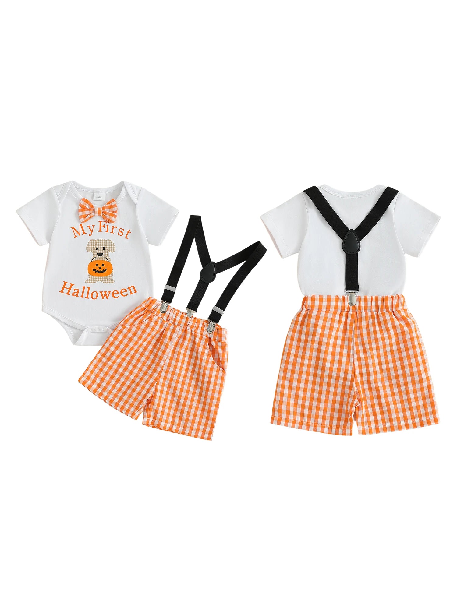 MQTIME  -  Toddler Girl Halloween Costume Pumpkin Print Long Sleeve Romper and Tutu Skirt 2 Piece Set with Headband and Tights