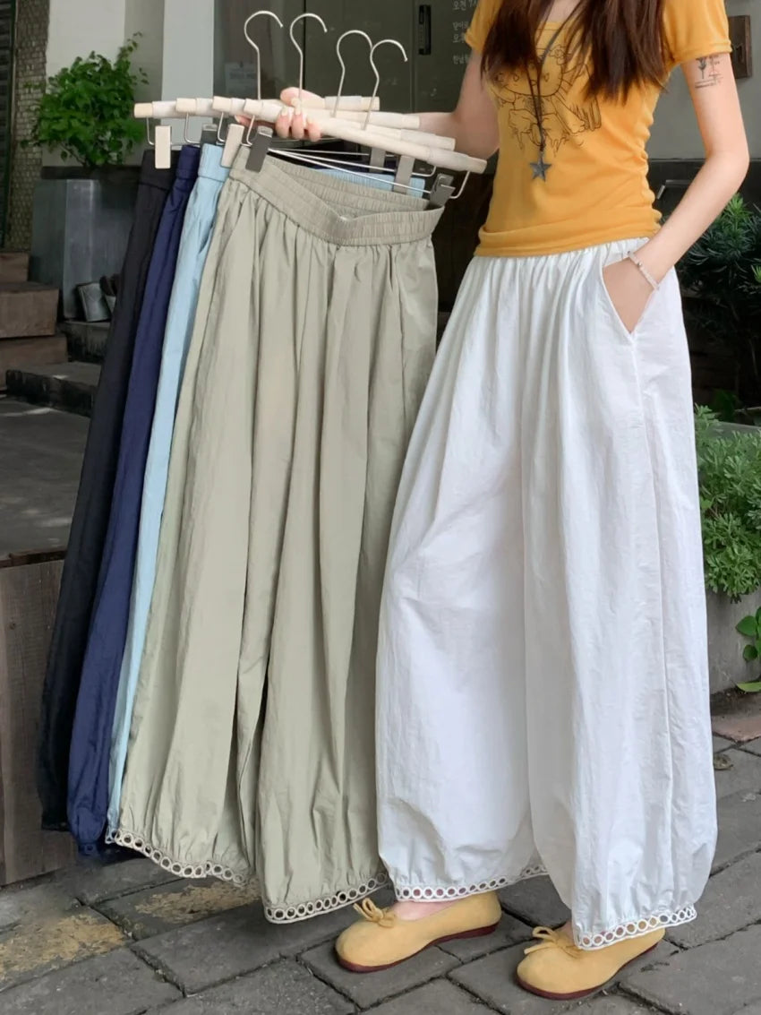 MQTIME  -  M-XL Women Hollow Out Bloomers Pants Summer Gentle Casual 2025 Camping Daily Streetwear Fashion New Lace Chic