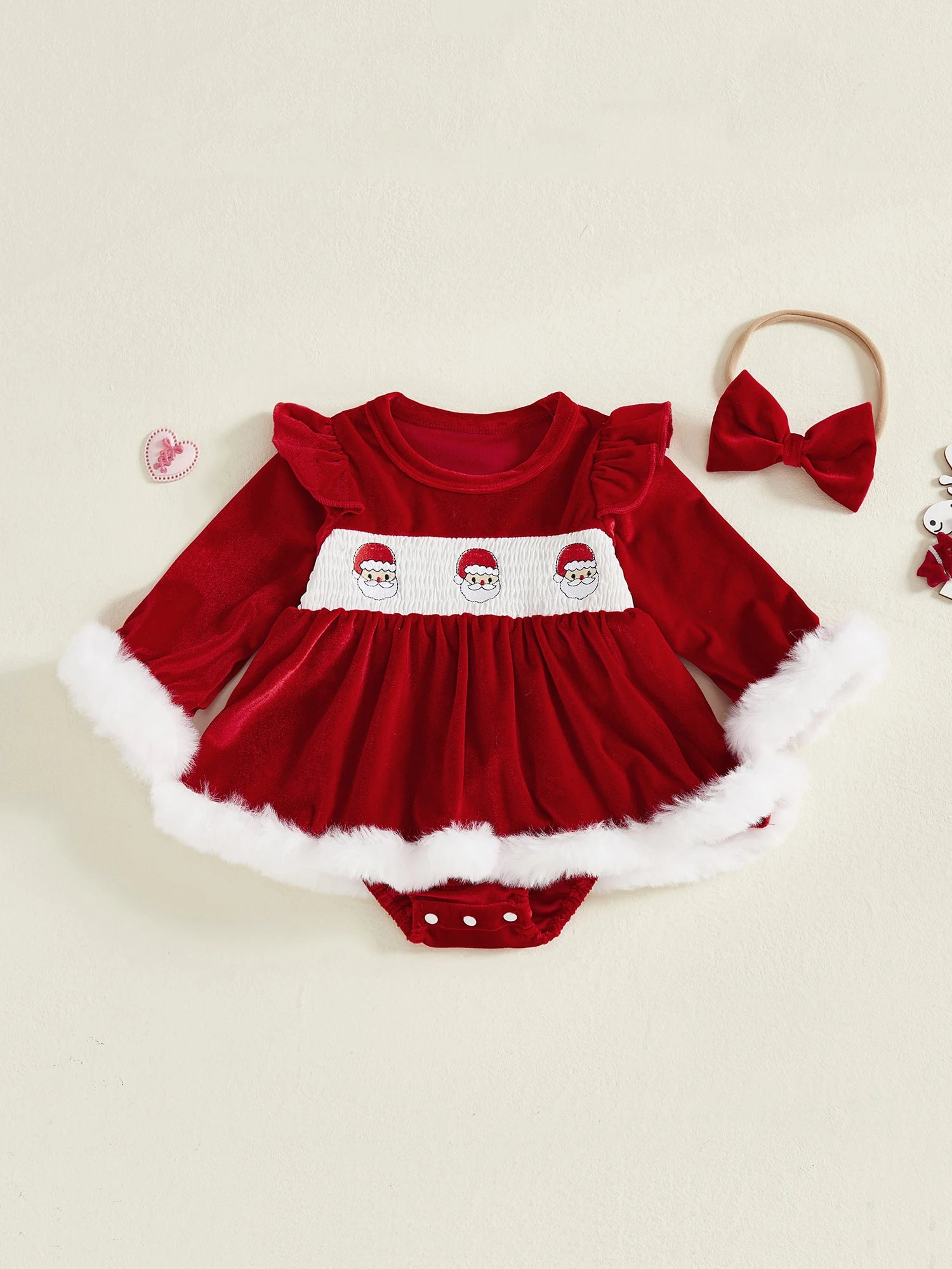 MQTIME  -  Infant Girls 3Pcs Winter Holiday Ensemble Cozy Fleece Jumpsuit with Hat Set Toddler Xmas Costume Outfit Clothes