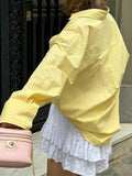 MQTIME  -  Autumn 2025 Casual Resort Striped Long Sleeve Vest Shirt Women's Clothing