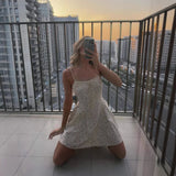 MQTIME  -  Spring New French Country Holiday Style Lace Ruffle Waist Floral Dress Short Skirt