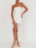 MQTIME  -  Strapless Party Gowns for Women 2025 Summer Sexy Tasseled Bodycon Mini Dress Solid White Skinny Evening Dresses