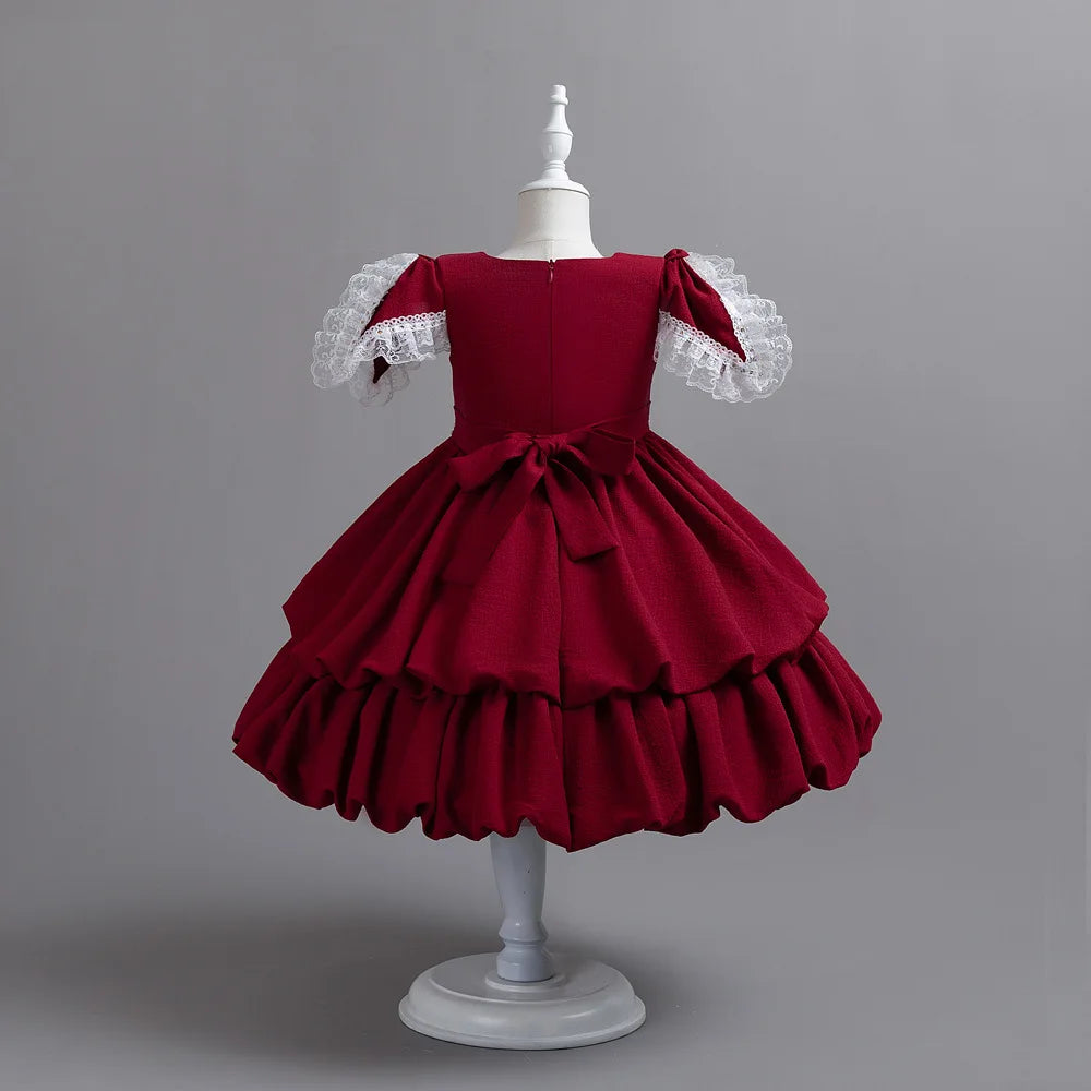 MQTIME  -  Luxury Christmas Baby Dresses Ruffle Sleeve Layers Clothes Child Girl Pink Girls Summer Wedding Dresses For Party 2-10 Years