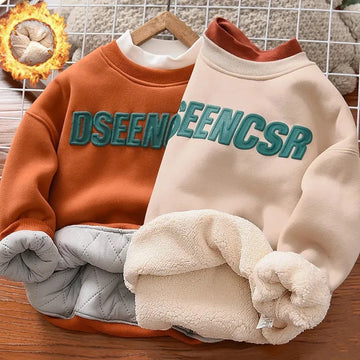 MQTIME  -  Winter Kids Thick Padded Sweatshirt Clothes Autumn Boys Girls Lamb's Wool Hoodies Big Children Plus Velvet Warm Pullover Tops