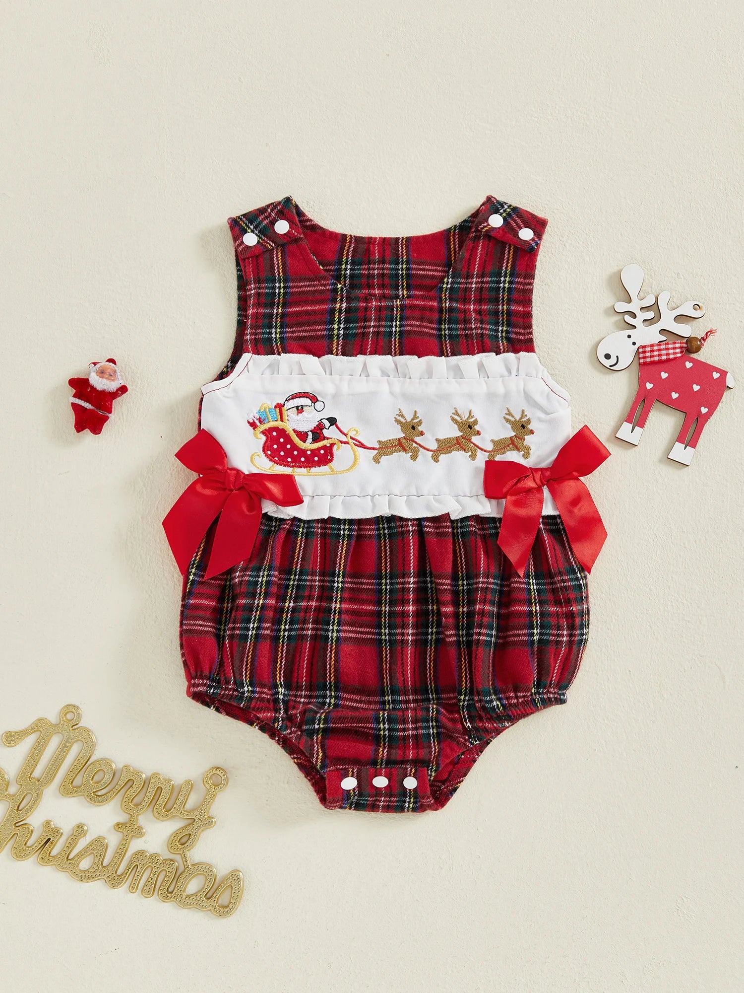 MQTIME  -  Toddler Boy Striped Overall Reindeer and Snowman Applique Crew Neck Sleeveless Belted Playsuit with Pockets