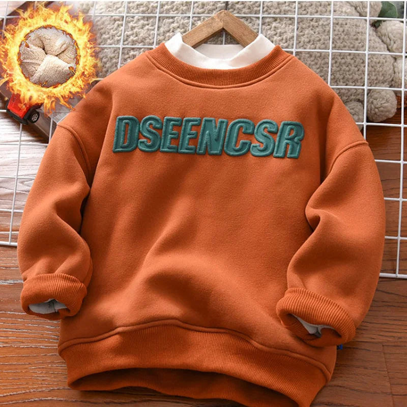 MQTIME  -  Winter Kids Thick Padded Sweatshirt Clothes Autumn Boys Girls Lamb's Wool Hoodies Big Children Plus Velvet Warm Pullover Tops