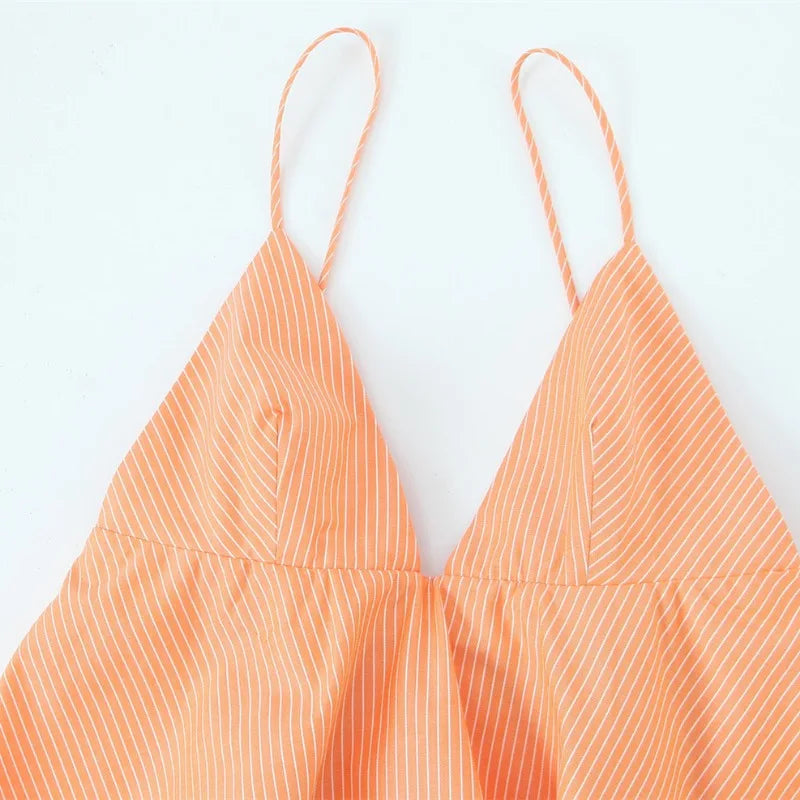 MQTIME  -  Summer Women Striped Mini Dresses Sleeveless Backless Thin Straps Dress Female Chic Streetwear Lady Sexy V-Neck Vestidos