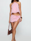 MQTIME  -  Sexy Halter Tops and Short Skirt Suit Women Fashion Pattern Printed Club Party Outfits Elegant Split Tie-Up MIni Skirt 2Pc Sets