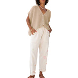 MQTIME  -  Women's Y2K Basic Loose Fit Short Sleeve Knitwear Cardigan Solid Color Button Down Deep V-Neck Lightweight Sweaters