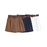 MQTIME  -  summer women's clothing casual versatile fashion with belt temperament loose mid-waist pleated casual shorts