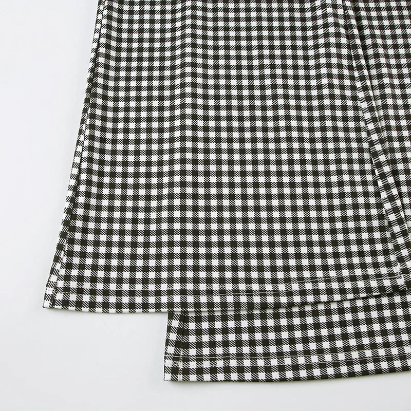 MQTIME  -  New Plaid Lace Flare Pants Sets Patchwork Elegant Women Casual Two Piece Suit Streetwear Sweet Tank Top Autumn Slim Fit Set