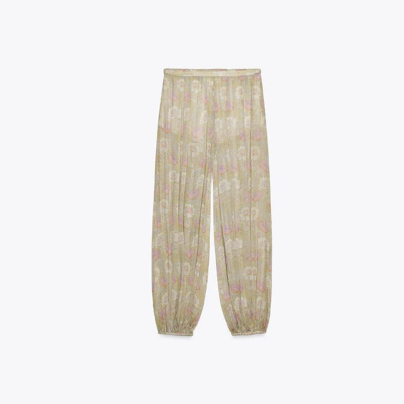 MQTIME  -  Retro Loose Print Pants Women Casual High Waist Long Lantern Female Trousers 2025 Summer Autumn Street See Through Pants Lady