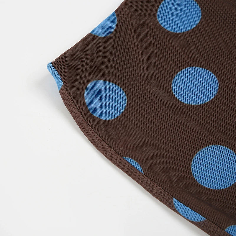 MQTIME  -  2025 Women Color Contrasting Dot Print Irregular Skirt Vacation Style Slimming Wrapped Hip Mesh Half Skirt All-match Outfit