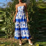 MQTIME  -  Vintage Plant Printed Spaghetti Strap Long Dress Casual Off Shoulder Sleeveless Vacation Dress Women New Summer Big Hem Dresses