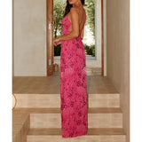 MQTIME  -  Women Beading Sequins Flower Embroidery Sleeveless Summer Cross Tied Backless Spaghetti Strap A-line Cami Long Dress