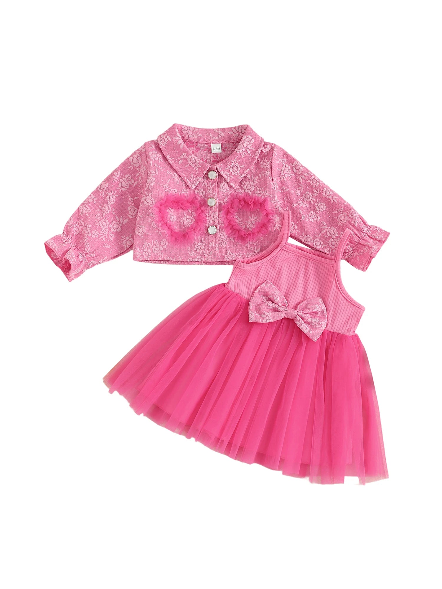 MQTIME  -  Toddler Girl Autumn Ensemble Quilted Long Sleeve Jacket paired with Tulle Patchwork Cami Dress for a Stylish Look