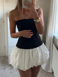 MQTIME  -  Women's Elegant Sexy Summer Strapless Solid Color Low Waist Puff Bubble Party Club Short Mini Dress Beach Streetwear