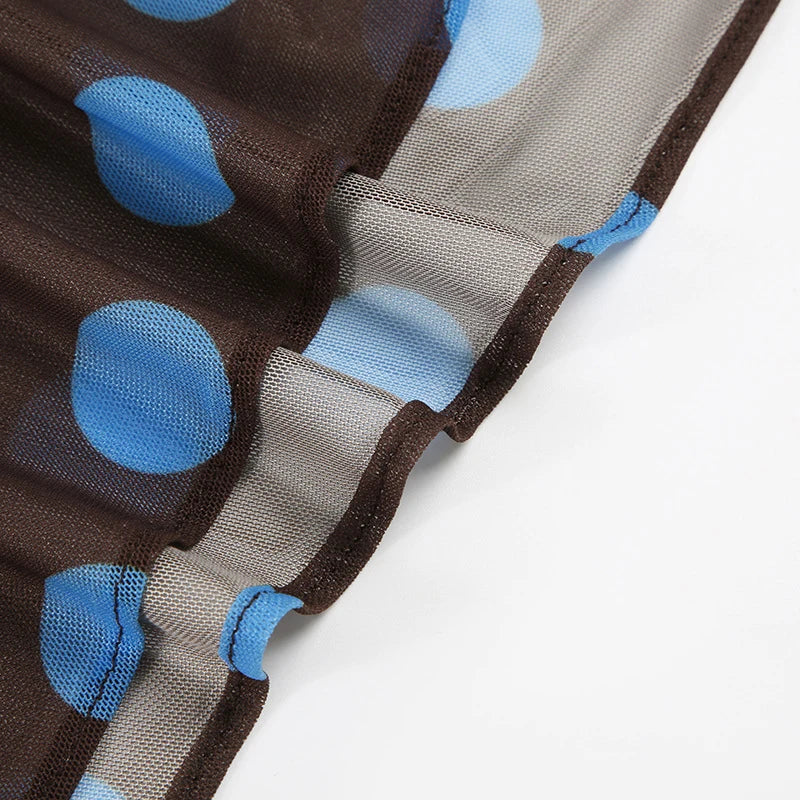 MQTIME  -  2025 Women Color Contrasting Dot Print Irregular Skirt Vacation Style Slimming Wrapped Hip Mesh Half Skirt All-match Outfit