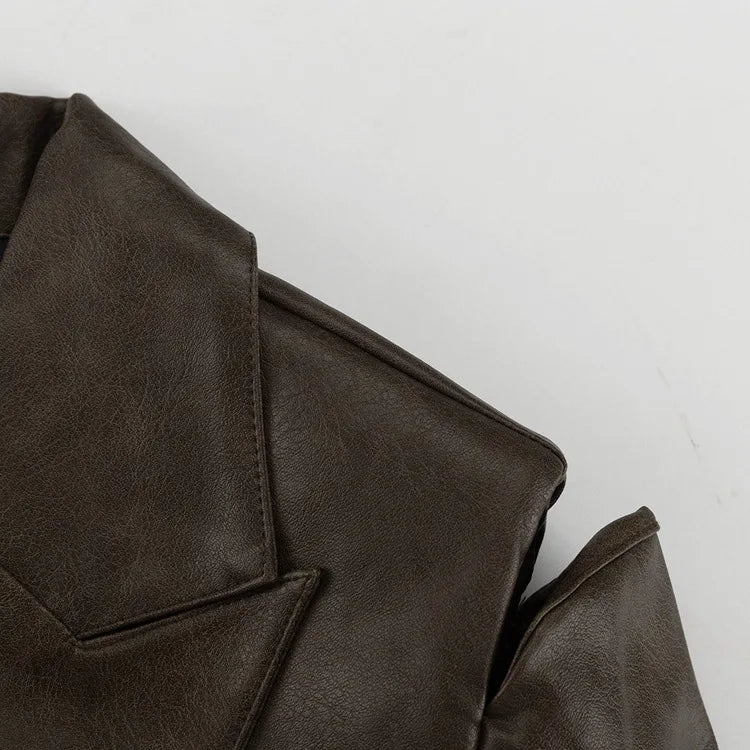 MQTIME  -  Retro Fashion PU Leather Skirt Set Women's Design Sense Cutout Long Sleeve Top Luxury Sense Two-piece Set