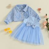 MQTIME  -  Toddler Girl Autumn Ensemble Quilted Long Sleeve Jacket paired with Tulle Patchwork Cami Dress for a Stylish Look