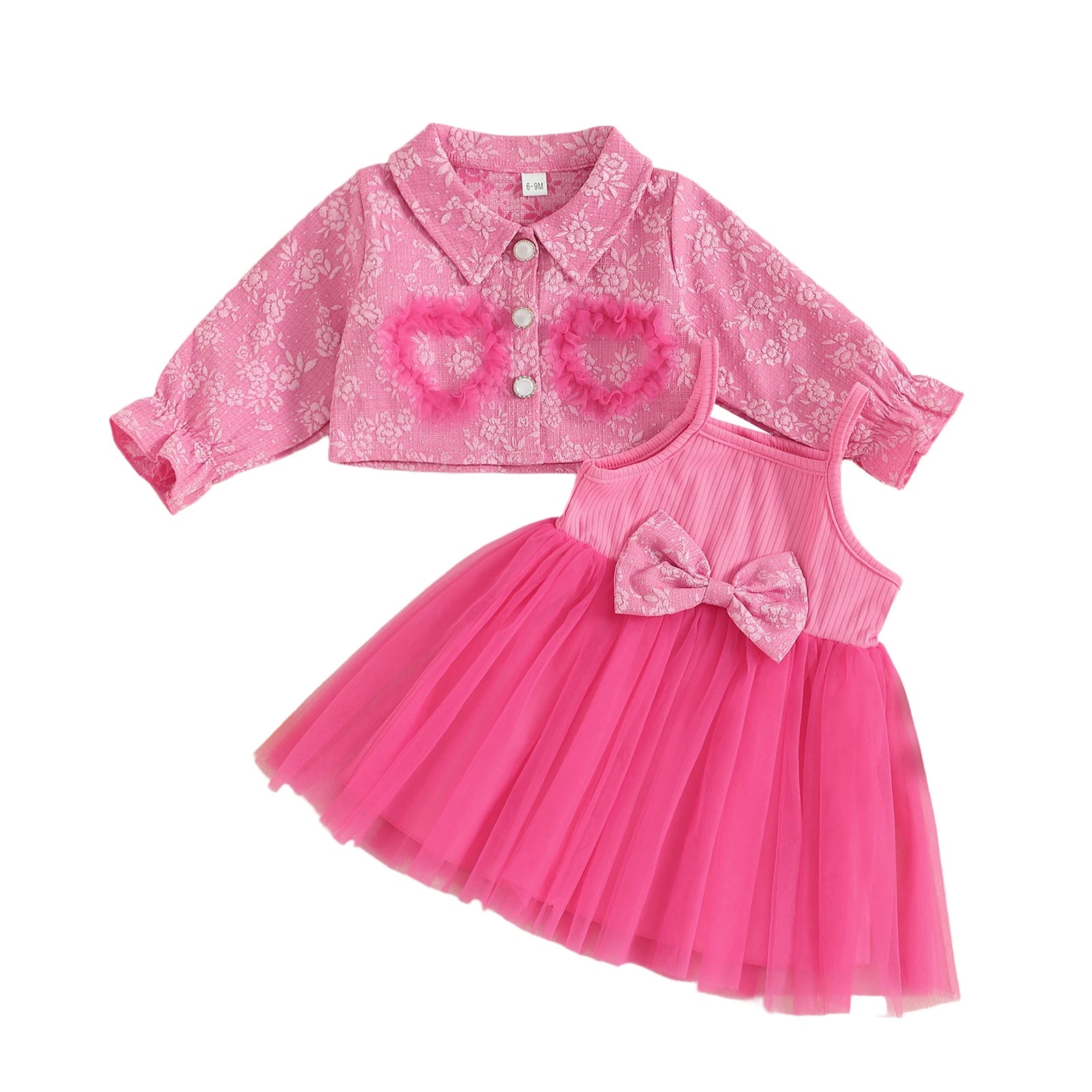 MQTIME  -  Toddler Girl Autumn Ensemble Quilted Long Sleeve Jacket paired with Tulle Patchwork Cami Dress for a Stylish Look