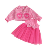MQTIME  -  Toddler Girl Autumn Ensemble Quilted Long Sleeve Jacket paired with Tulle Patchwork Cami Dress for a Stylish Look