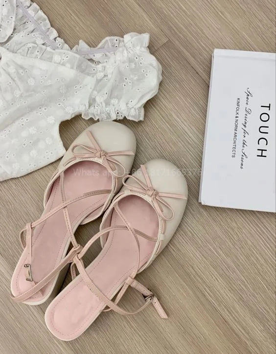MQTIME  -  Summer Bowtie Dress Slingback Round Toe Sandals Lady Buckle Chunky High Heel Design Sandals Women Sweet Shoes 2024